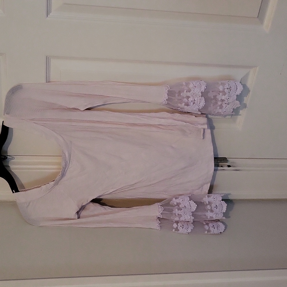 VENUS Light Pink Blouse with Lace Bell Sleeves